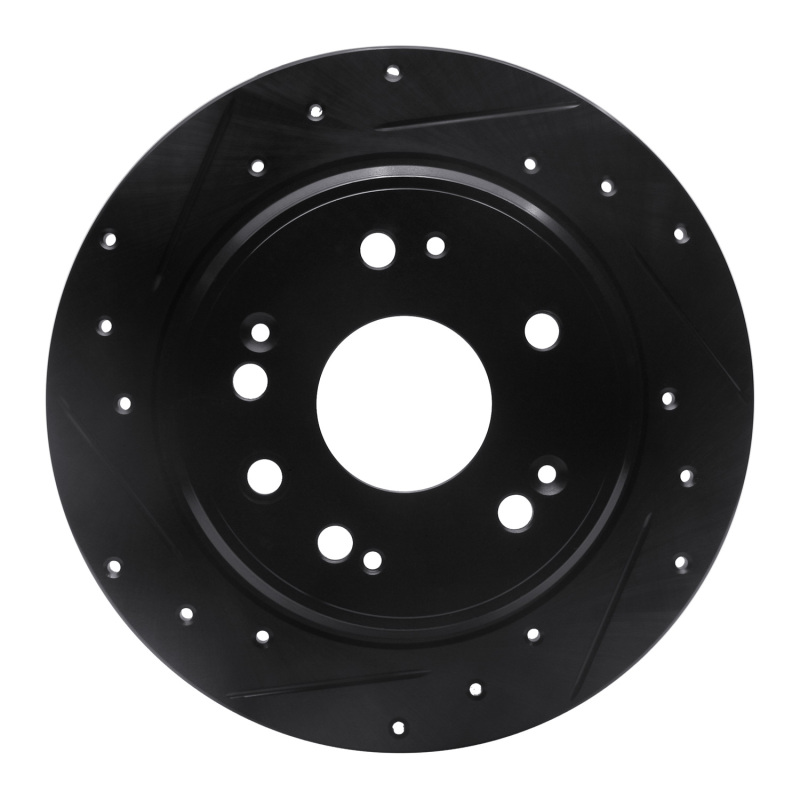 Honda CR-V Brake Rotor (1) - Rear Left - R1 Concepts - Drilled & Slotted - Black - `02-`04